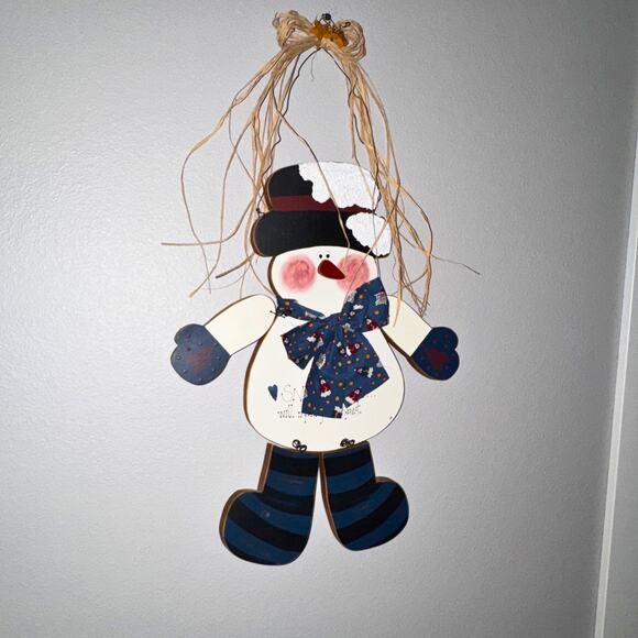 Country Snowman Wall Hanging Decor • Primitive Christmas • 19” Wood Cutout - Picture 1 of 8